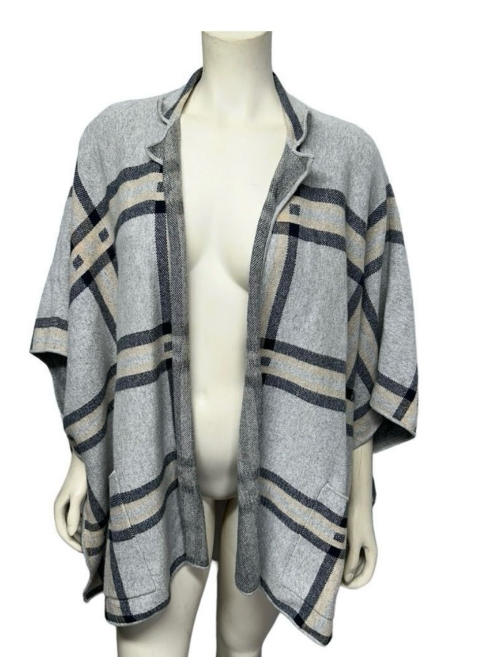 LOFT Gray Plaid Open-Front Poncho Wrap